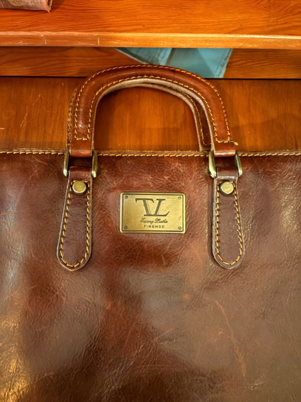 Vintage Tuscany Leathers Firenze Laptop Bag Brown Cognac Leather - Picture 2 of 6